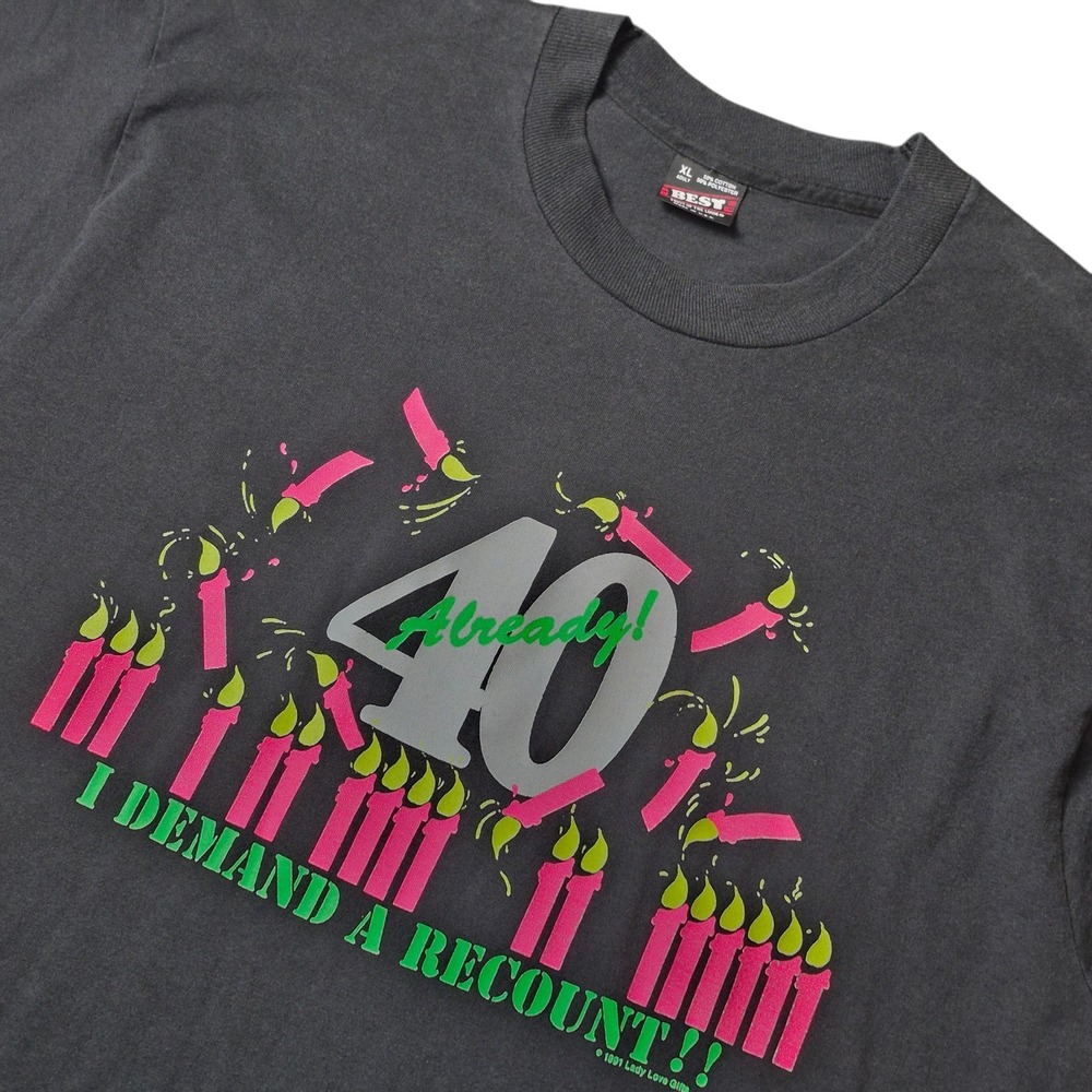 VTG Best Tag Made in USA 1991 Women's XL Single Stitch Black Birthday T Shirt